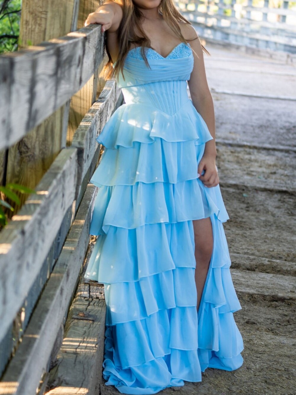 Light Blue Tiered Ruffle Elegant Dress - Women